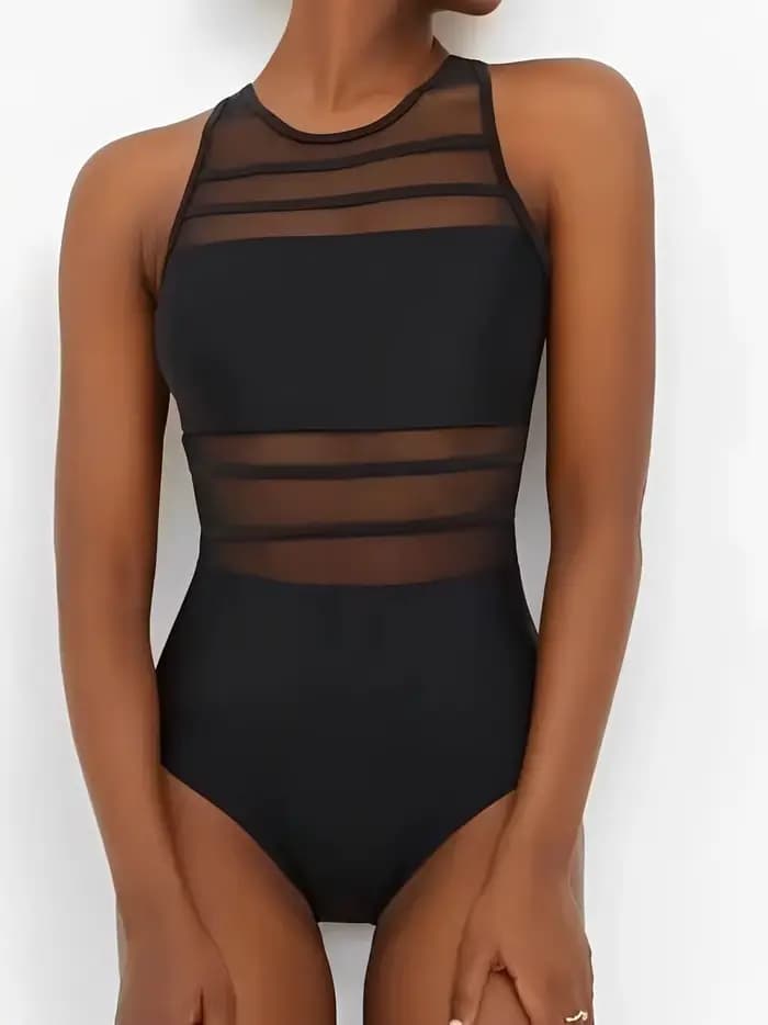 Maillot de bain une pièce en maille, Sexy, Vintage, pour femmes, noir, pour baigneurs, rembourré, vê