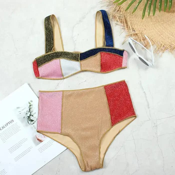 Melphieer été plage paillettes taille haute Bikini ensemble pour femmes 2025 à la mode deux pièces m