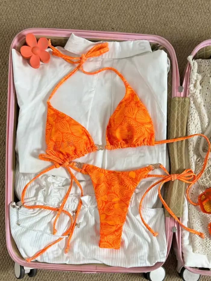 Micro bikini sexy imprimé feuilles d'oranger 2026 pour femme, maillot de bain push-up avec liens lat