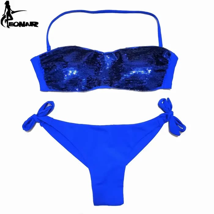 EONAR-Maillot de bain à paillettes cousues pour femme, ensemble bikini à coupe brésilienne, maillot 