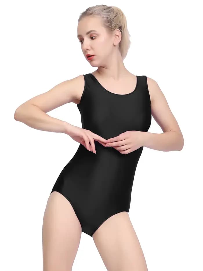 Maillot de bain une pièce pour femmes, couleur unie, justaucorps sans manches, col rond, vêtements d