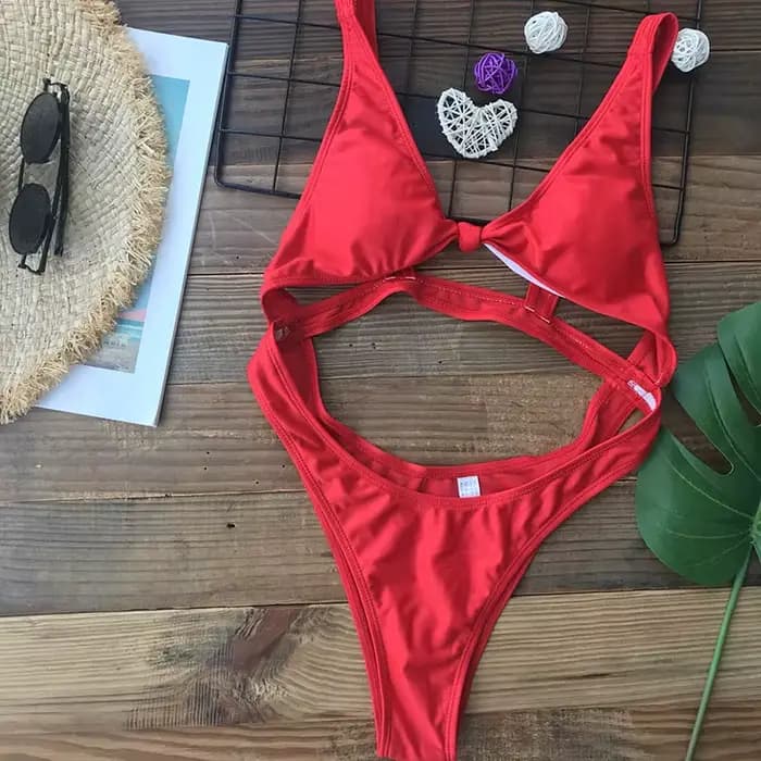 Sexy découpé une pièce maillot de bain femmes maillots de bain string maillot de bain noir rouge ver