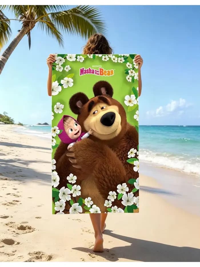 Serviette de plage Masha et l'ours en microfibre, séchage rapide, mignonne, pour enfants, serviette 