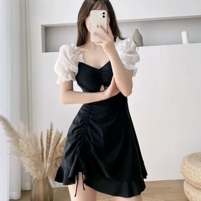Nouveau maillot de bain mince corps robe Style petits seins rassemblés décontracté couleur unie Sexy