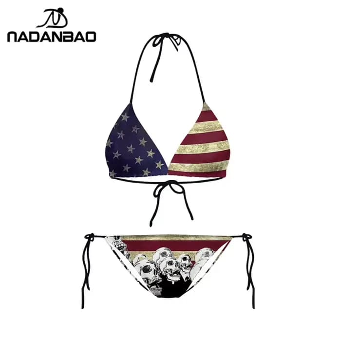 Plavky-Bikini imprimé pour femme, maillot de bain, sensation de crâne, style américain, tenue de pla