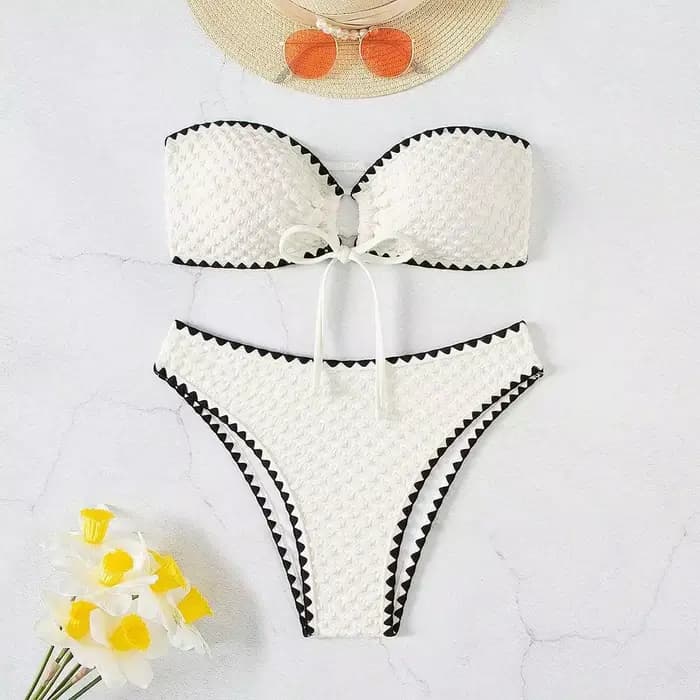 Maillots de bain blanc 2 pièces maillot de bain sans bretelles pour femmes Sexy Bandeau dos nu Bikin