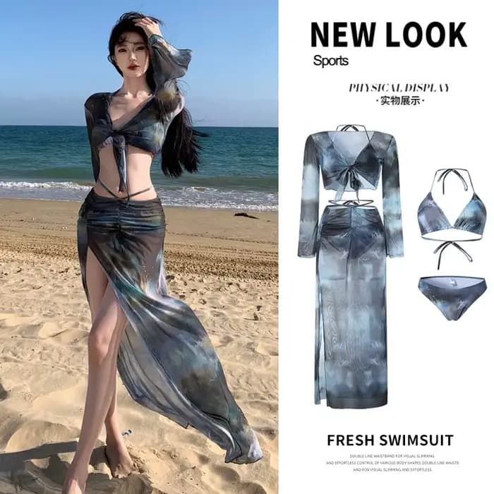 Maillot de bain deux pièces pour femmes, jupe longue fendue, Sexy, coupe cintrée européenne et améri