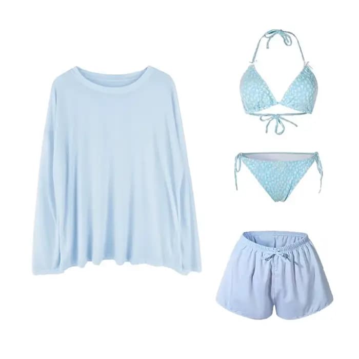 Ensemble de maillots de bain pour femmes à lacets, maillot de bain en maille transparente, 4 pièces,