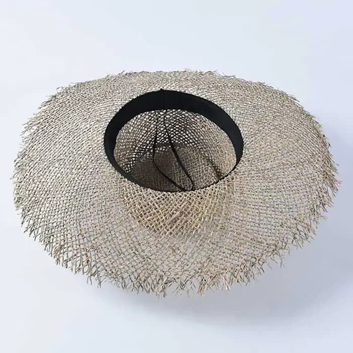 Chapeau de plage en jonc de mer tissé pour femmes, casquette de soleil décontractée, chapeau d'été à