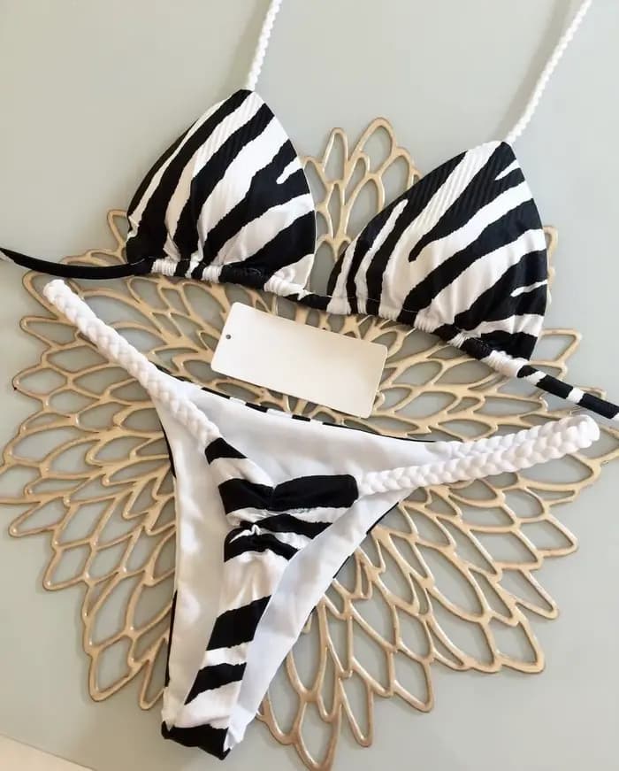 Bikini taille haute maillot de bain Sexy string Bikini ensemble imprimé zèbre femmes maillot de bain
