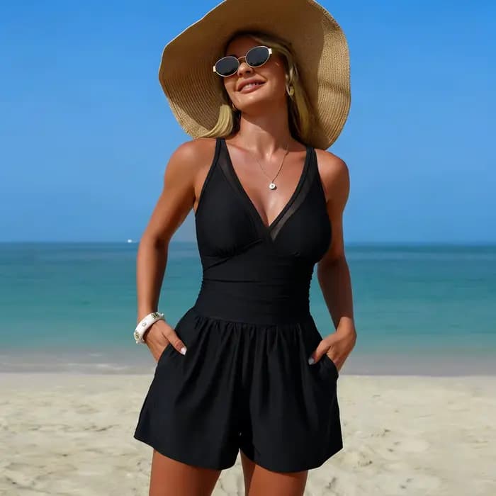 Maillot de bain une pièce pour femmes, taille haute, contrôle du ventre, avec poches, haute élastici