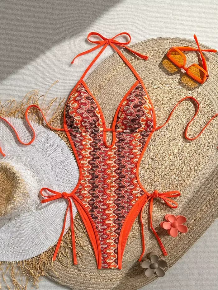 Maillot de bain une pièce sexy pour femme, nouveau style américain, bretelles ajourées, jacquard, po