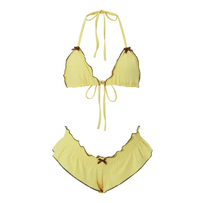Gaono-Ensemble de bikini à volants pour femme, 2 pièces, soutien-gorge bandage licou, culotte tanga,