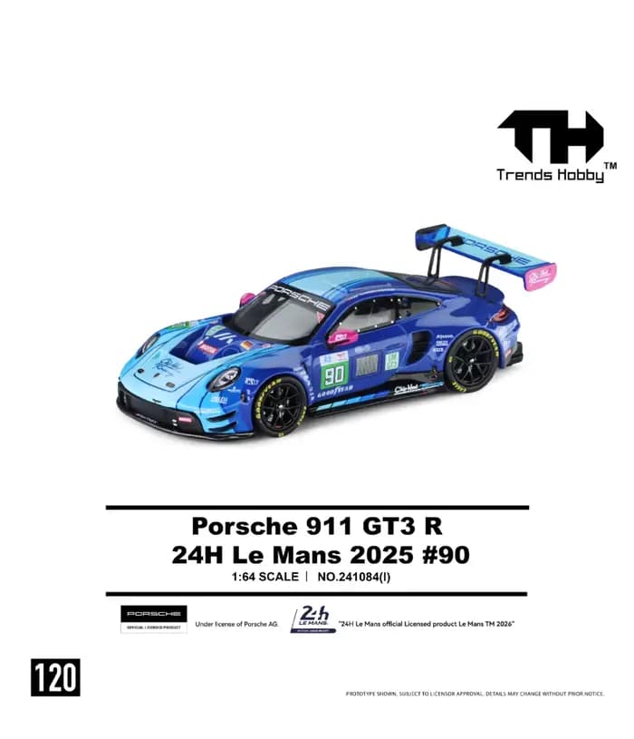 TH 1:64 Porsche 911 GT3 R-2025 Le Mans LMGT3 Modèle de voiture de course en alliage
