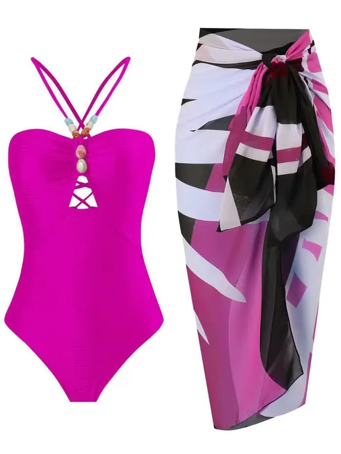 Deux pièces Bikinis maillot de plage 2024 femmes Sexy cordon body avec jupe longue été femme bain na