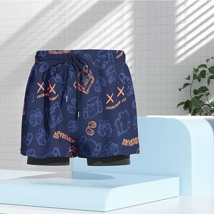 Maillot de bain deux pièces pour hommes, grande taille, angle plat, faux, Anti-embarras, imprimé, sp