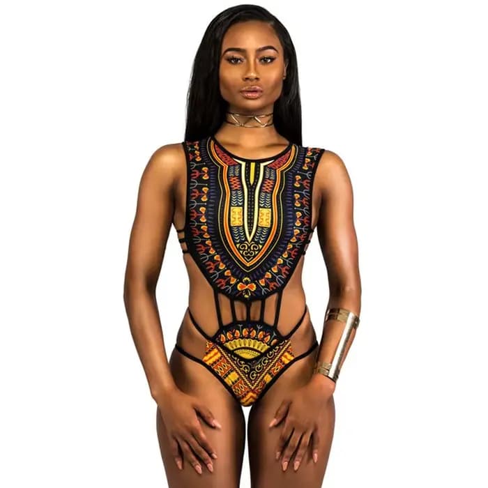 Maillot de bain une pièce pour femmes africaines, Design à franges ethniques, Monokini, ajouré, dos 