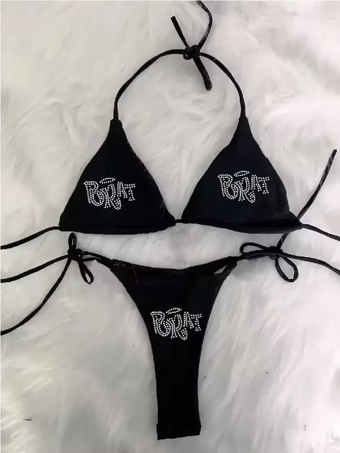 2000s femme Punk nouveau maillot de plage vêtements gothiques BRAT strass impression Grunge maillot 