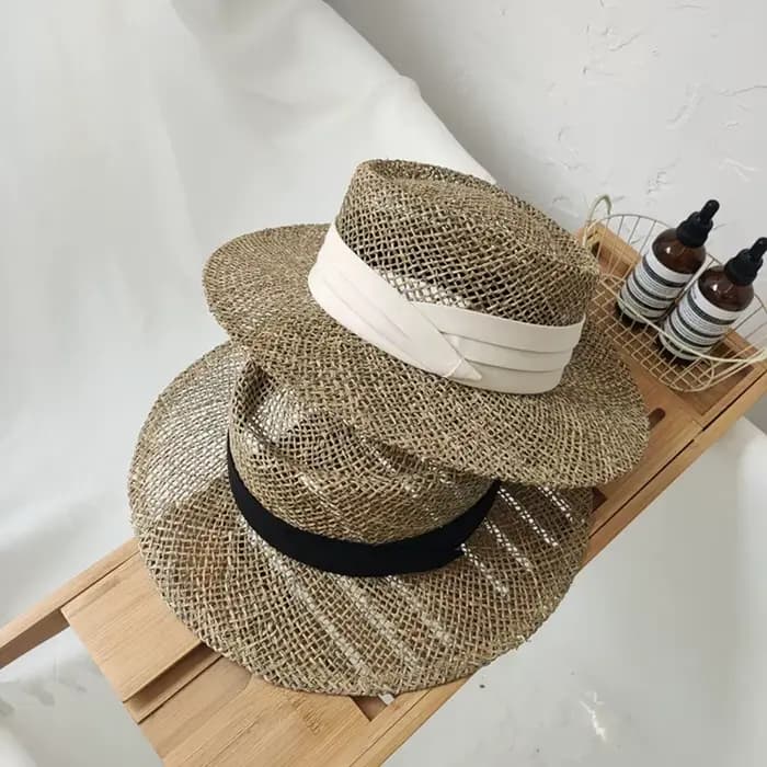 Chapeau de plage en paille fait à la main pour femmes, casquette d'été Panama, mode Concave plate, v