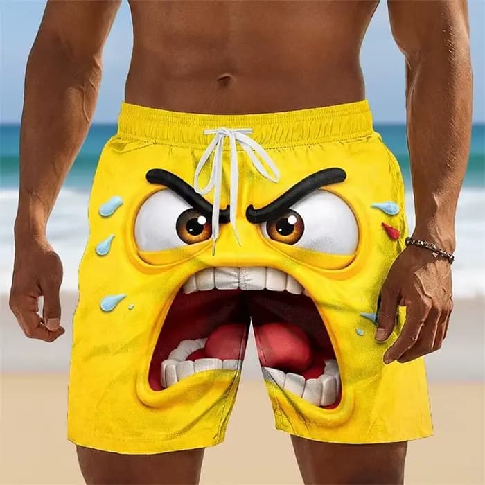 Short de bain humoristique et amusant imprimé en 3D pour hommes, style hip-hop, mignon et populaire,