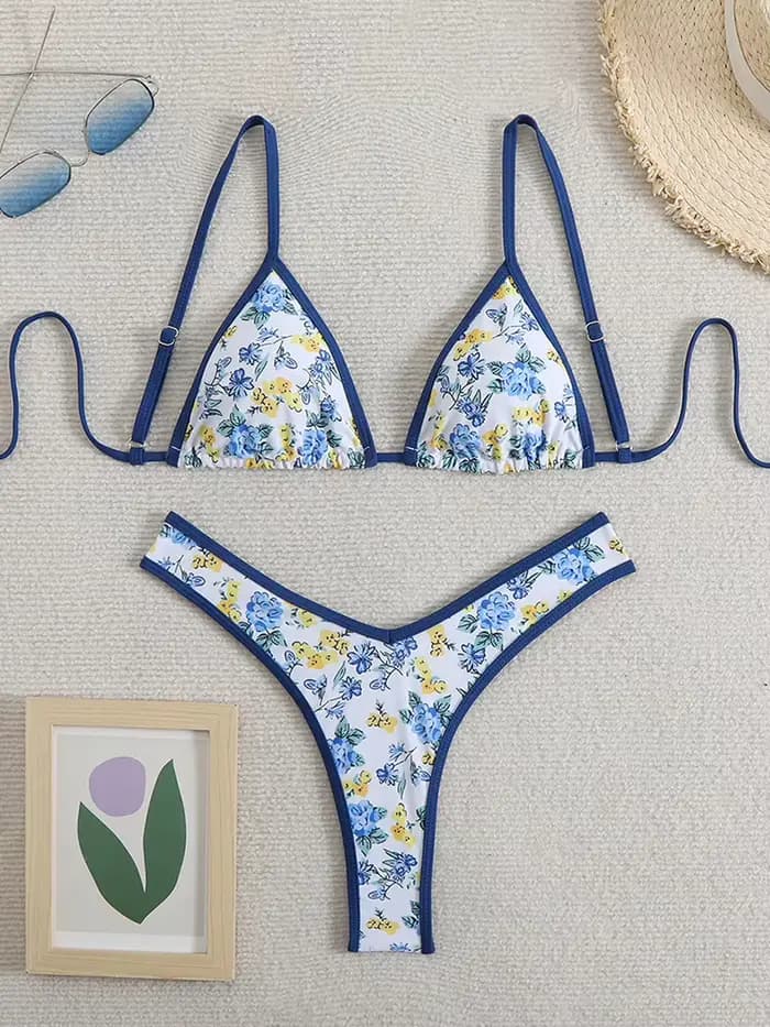 Maillot de bain deux pièces imprimé floral pour femmes, bikini sexy, ensembles de bikini string, mai