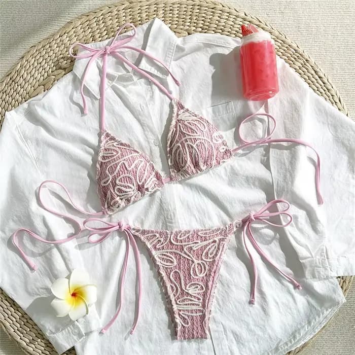 String marron licou Triangle String Micro Bikini 2026 vague rayé résille maillots de bain Sexy maill