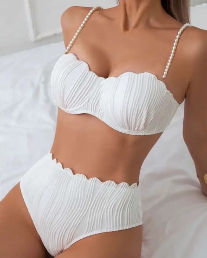 Maillot de bain bikini 2 pièces pour femme, couleur unie, taille haute, avec armatures, effet push-u