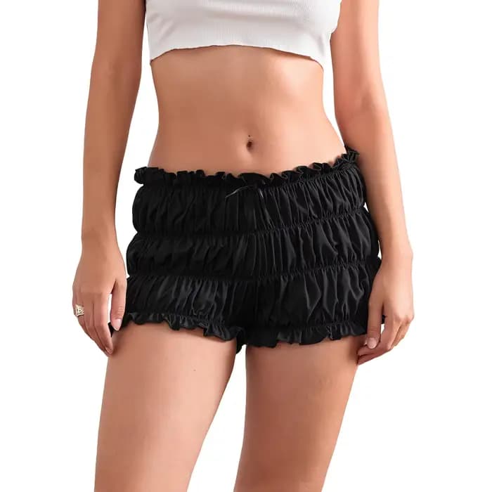Short à volants pour femmes, mode nœud 3D, garniture de laitue, couleur unie, taille élastique, plus