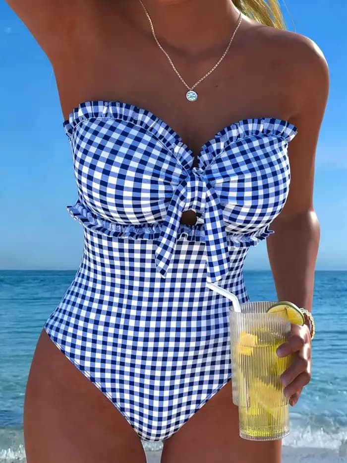 Maillot de bain une pièce sexy à rayures et volants 2026 pour femme, rembourré, pour la plage et l'é
