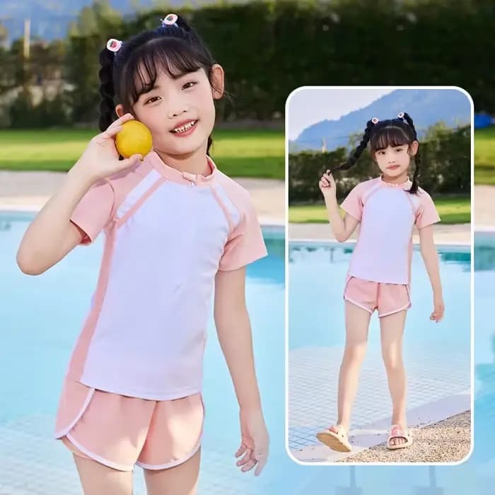 Maillot de bain à manches courtes pour filles, vêtements de plage deux pièces de qualité supérieure 