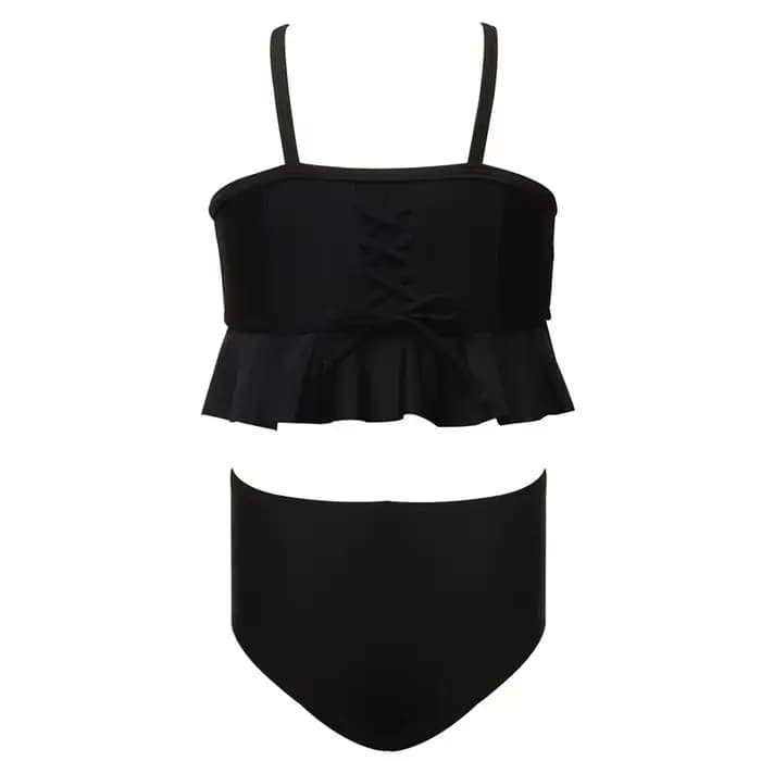 Maillot de bain 2 pièces taille haute à volants gaufré pour fille, ensemble Bikini, vêtements de pla