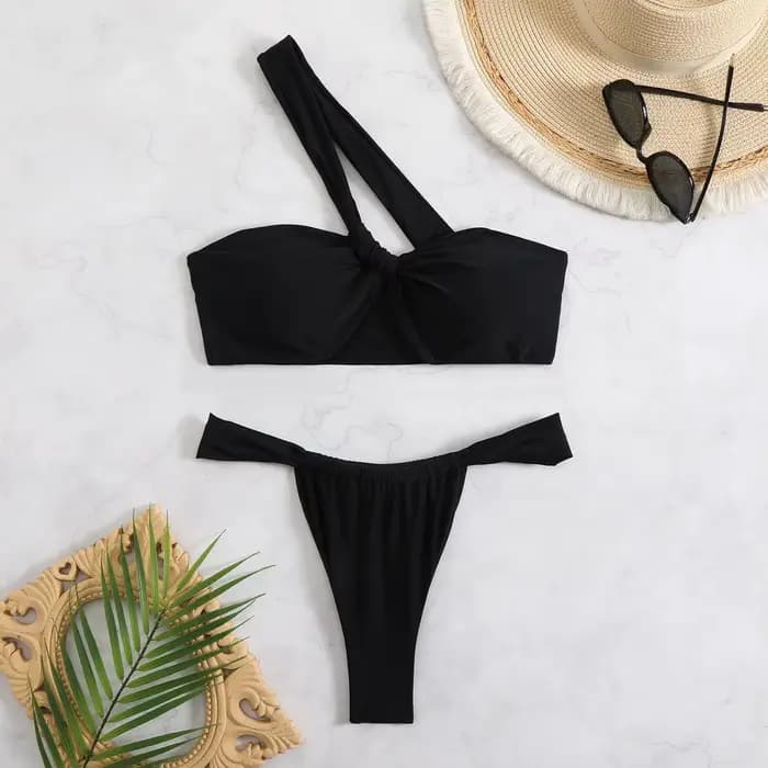 Bikini maillot de bain pour femme 2025 une épaule maillots de bain torsadé froncé coupe haute Bandea