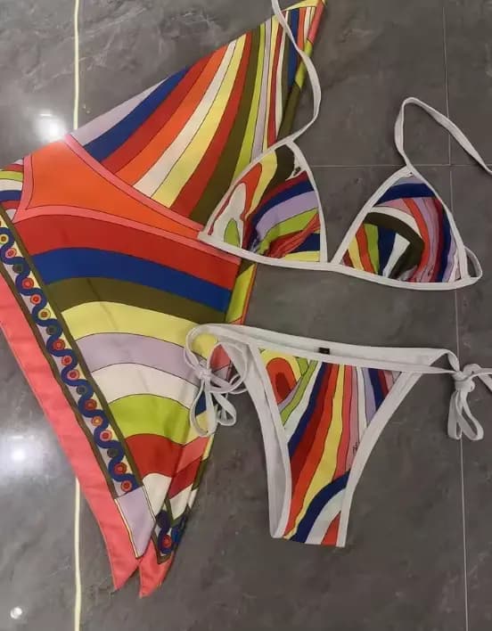 Ensemble de maillot de bain bikini sexy de créateur italien, écharpe rose classique pour femme, coll