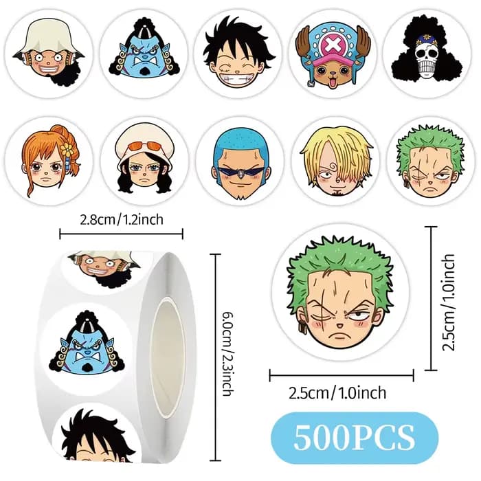 500 autocollants décoratifs Kawaii One Piece DIY en rouleau, étiquettes adhésives de dessins animés 