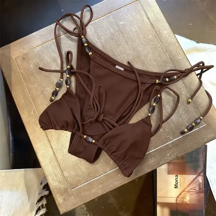 Bikini à perles 2026 Nouveau Maillot de bain push-up sexy pour femme, Maillot de bain bandeau, Micro