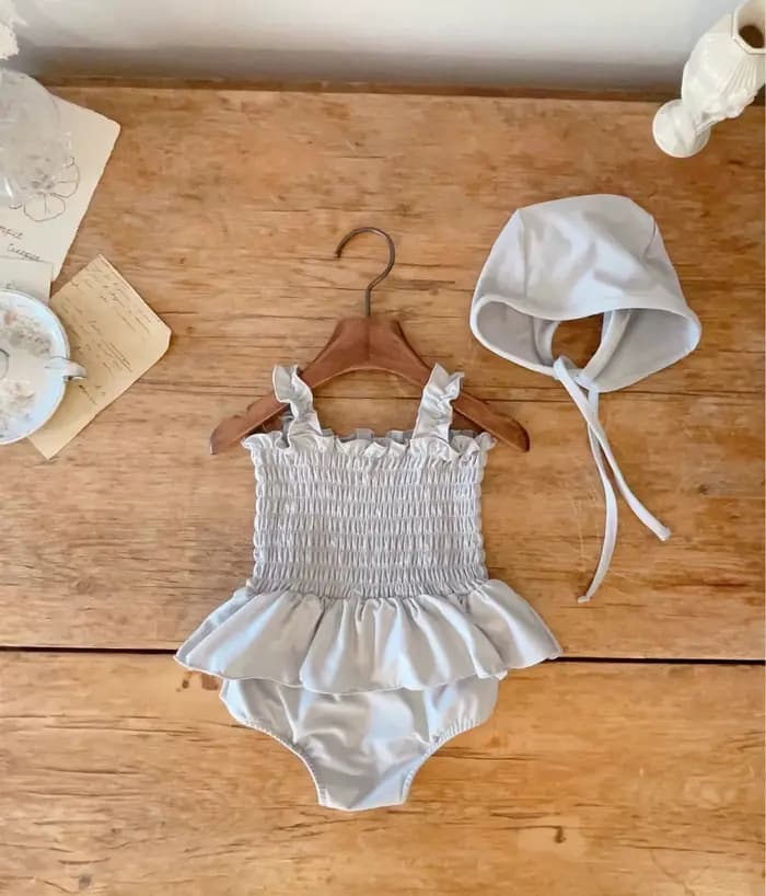 Maillot de bain 3 pièces pour filles, haut + short + chapeau, style coréen, tendance, collection été