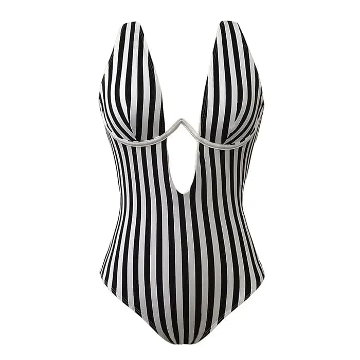S - XL V forme fil rayé une pièce maillot de bain femmes maillots de bain femme V-bar à armatures ba