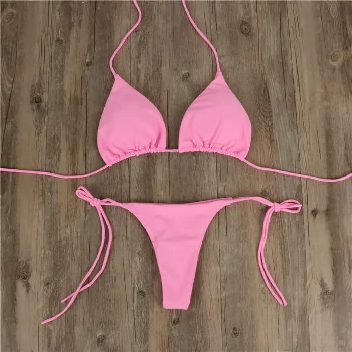 Sexy string Bikini ensemble côté licou cravate maillot de bain dames sangle fendue réglable pansemen