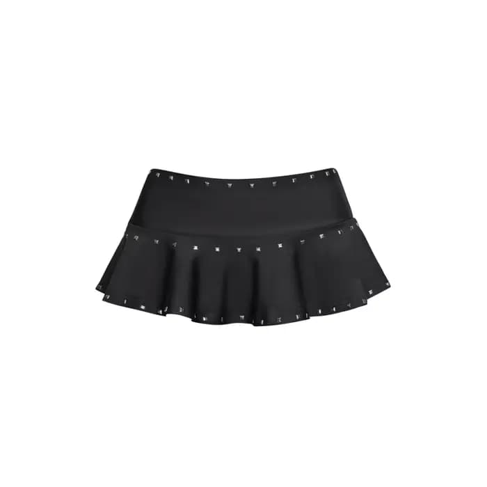 Maillot de bain rétro noir à rivets, style sombre, avec jupe courte, bretelles taille basse, bord à 