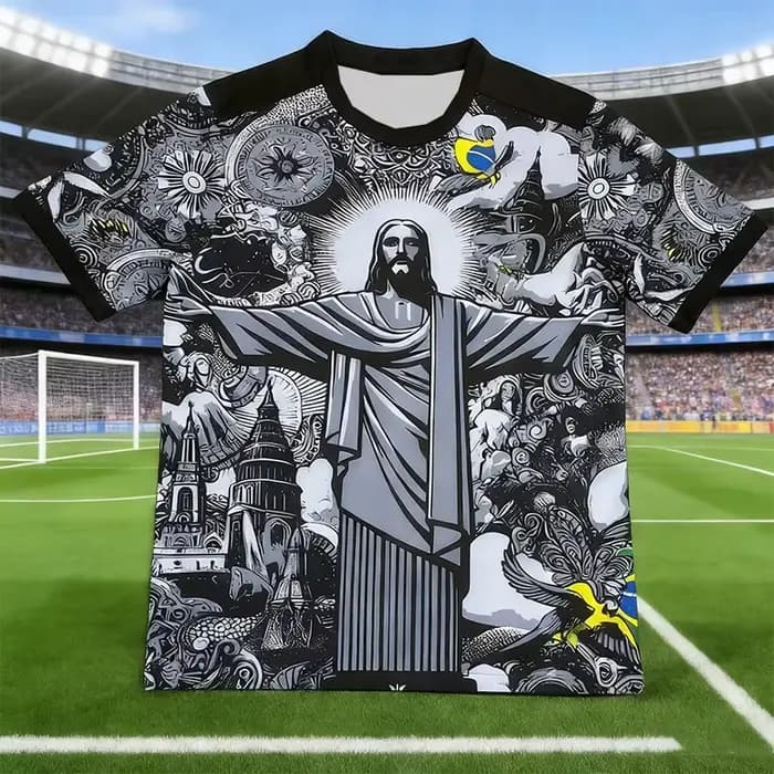 Maillot de football d'entraînement d'été Brésil édition spéciale Jesus noir pour adultes et enfants,