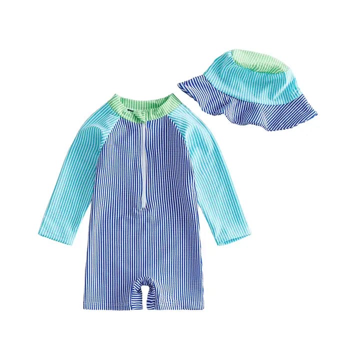 Maillot de bain pour bébé garçon, protection contre les éruptions cutanées, rayures de couleur contr
