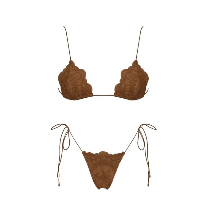 Maillot de bain bikini en dentelle pour femme avec pantalon en dentelle transparente, ensemble 3 piè