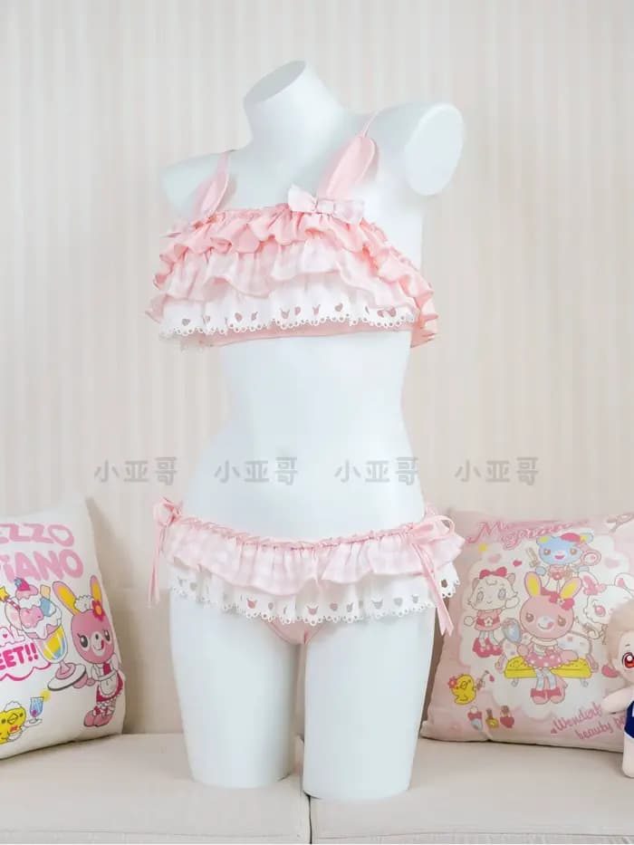 Nouvelle collection été : Maillot de bain une pièce rose pour filles, style Kawaii japonais Y2K, cou