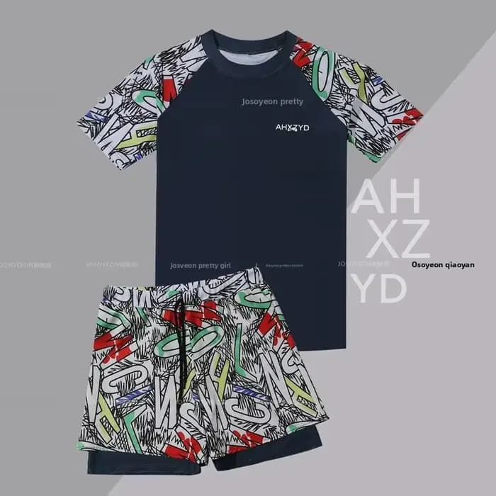 Maillot de bain deux pièces Anti-embarras pour garçons, ensemble pour collégiens et enfants grasses,