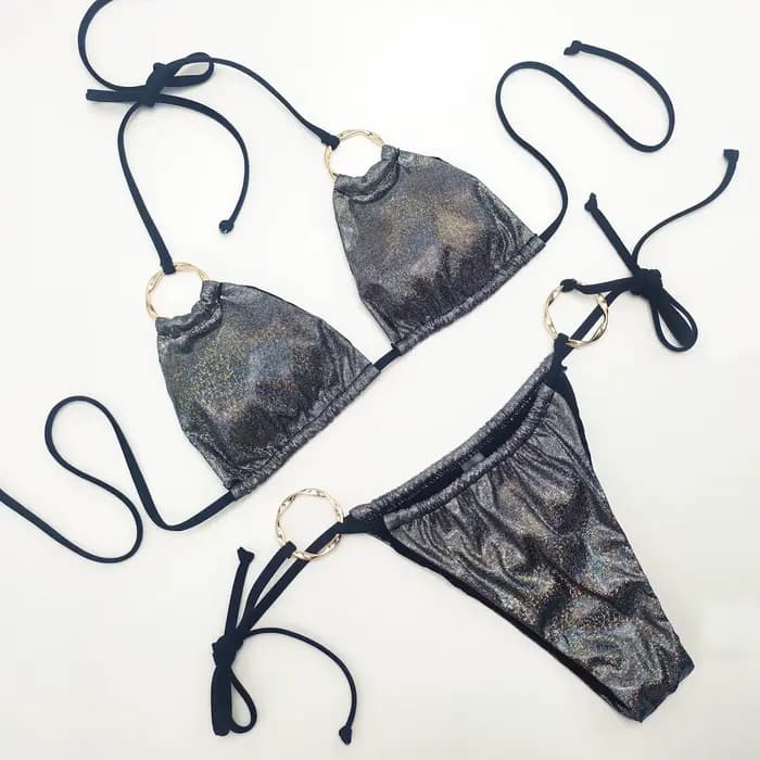 Brillant scintillant licou à bretelles Bikinis femme maillot de bain femmes Laser irisé anneau maill