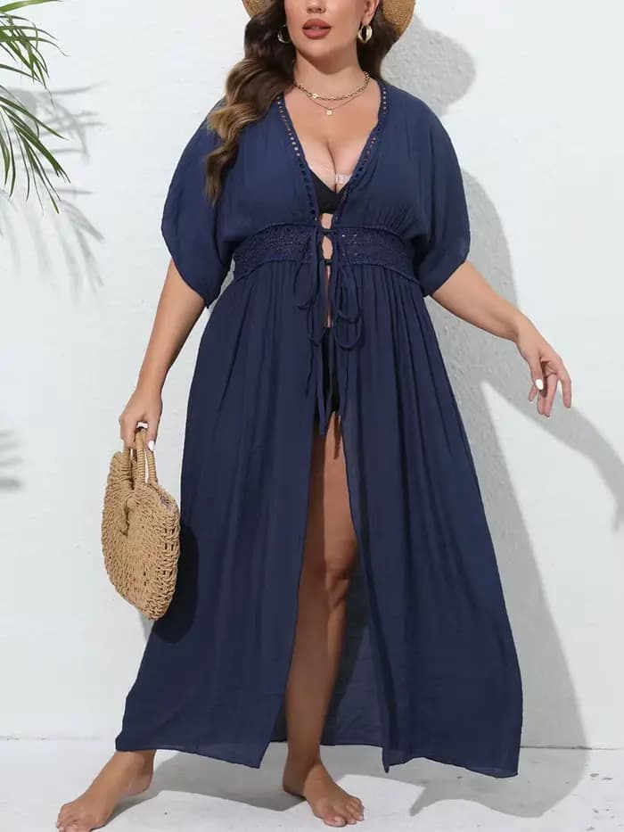 GIBSIE-Couverture de maillot de bain grande taille pour femme, kimono frontal solide, vêtements de p