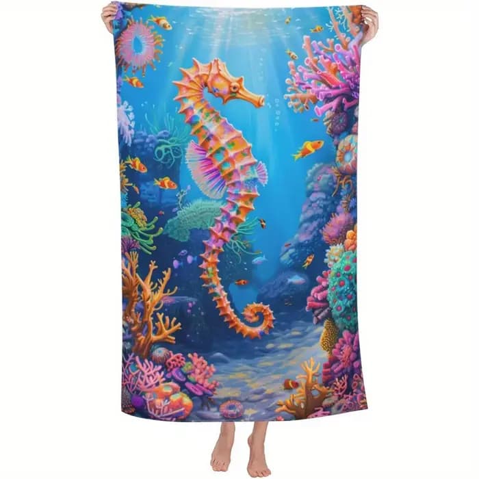 Serviette de plage sous-marine, motif imprimé hippocampe et corail, Protection solaire, coupe-vent, 