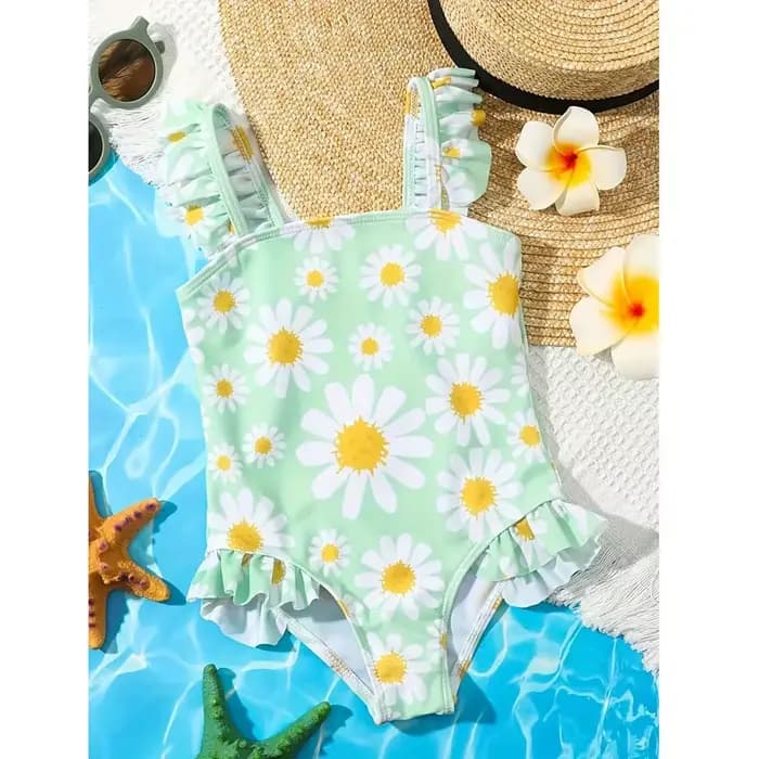 Maillot de bain une pièce imprimé Floral, extensible, à volants, sans manches, pour enfants de 2 3 4