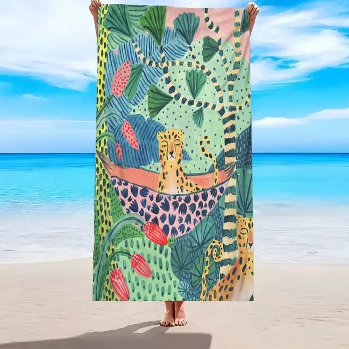 Serviette de plage à motif léopard Jungle Holiday, protection solaire et coupe-vent, adaptée à la pi