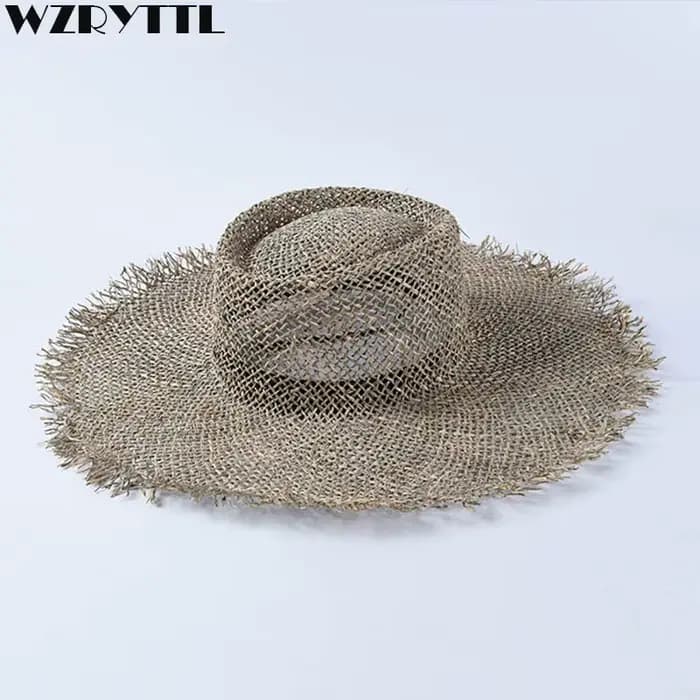 Chapeau de plage en jonc de mer tissé pour femmes, casquette de soleil décontractée, chapeau d'été à